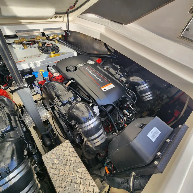 Slide: The Image of 2018 Regal 35 Sport Coupe engine compartment with twin engines. - 40