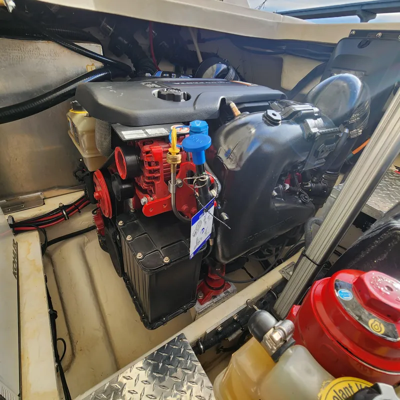 Slide: The Image of Engine compartment of a 2018 Regal 35 Sport Coupe boat. - 41