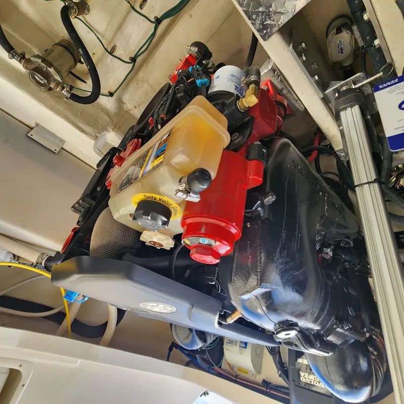 Slide: The Image of Engine compartment of a 2018 Regal 35 Sport Coupe boat. - 42