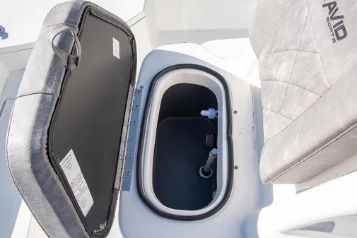 Slide: The Image of 2024 Avid 21 FSX boat storage compartment and seat. - 19