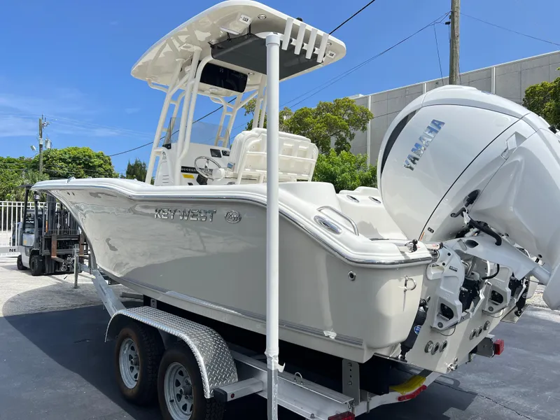 Slide: The Image of 2025 Key West 244 CC boat on trailer with Yamaha outboard motor. - 8