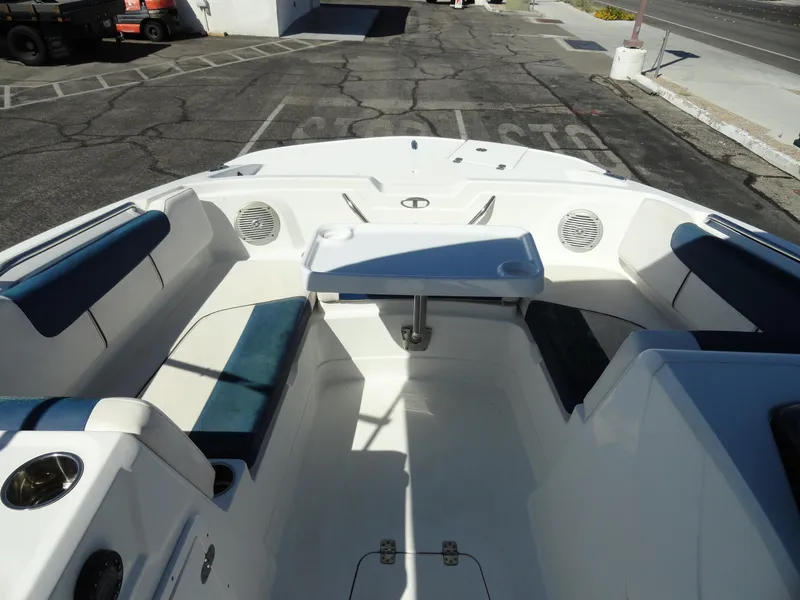 Slide: The Image of Interior of a 2020 Tahoe 1950 boat with seating and table. - 14