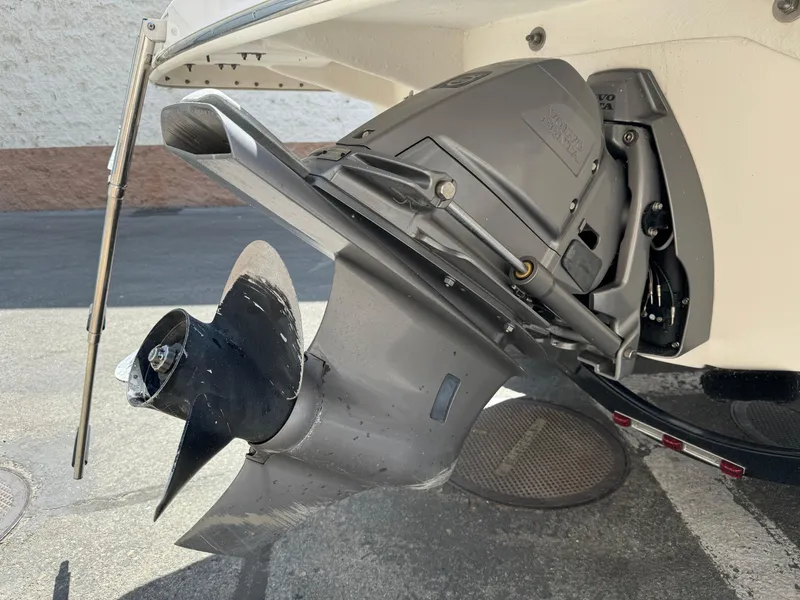 Slide: The Image of Close-up of 2019 Regal 1900 ES Bowrider boat propeller and outdrive. - 8
