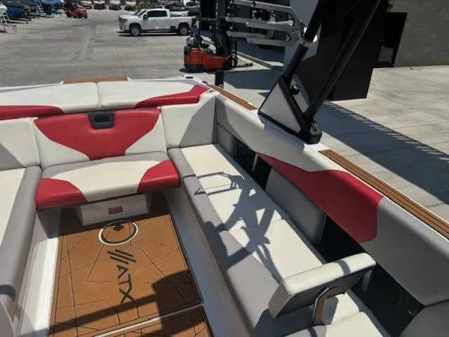 Slide: The Image of 2020 ATX Boats 24 TYPE-S interior with red and white seating. - 10