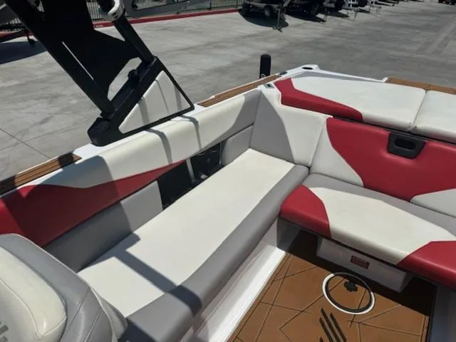 Slide: The Image of 2020 ATX Boats 24 TYPE-S interior seating with red and white upholstery. - 11