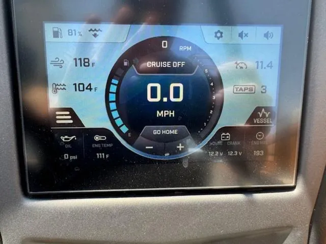 Slide: The Image of ATX Boats 24 TYPE-S 2020 dashboard display showing speed, temperature, and vessel information. - 13