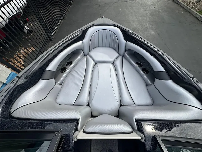 Slide: The Image of 2024 Sanger V237 SX boat interior with sleek gray seating. - 14