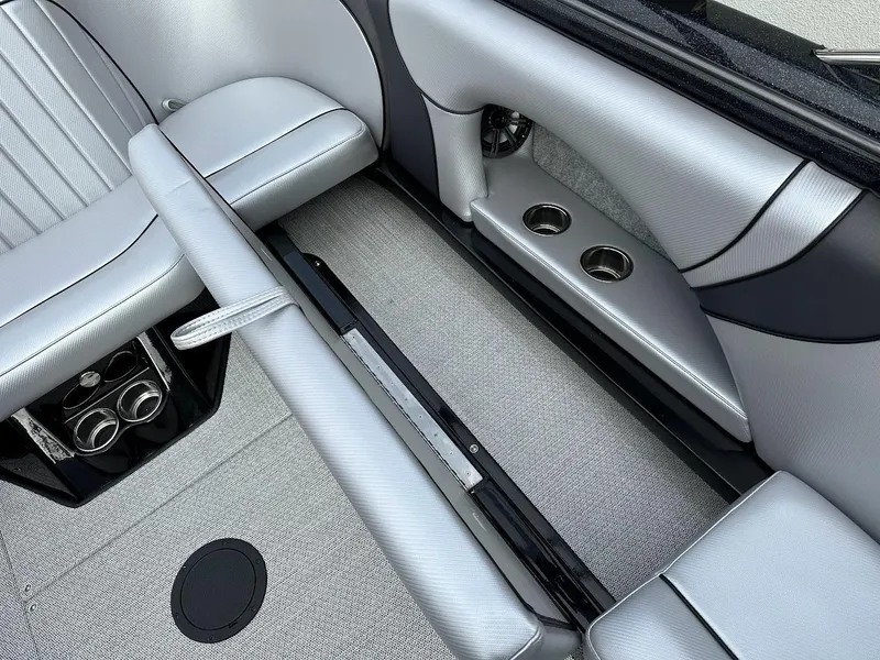 Slide: The Image of 2024 Sanger V237 SX interior with sleek silver seating and cup holders. - 15