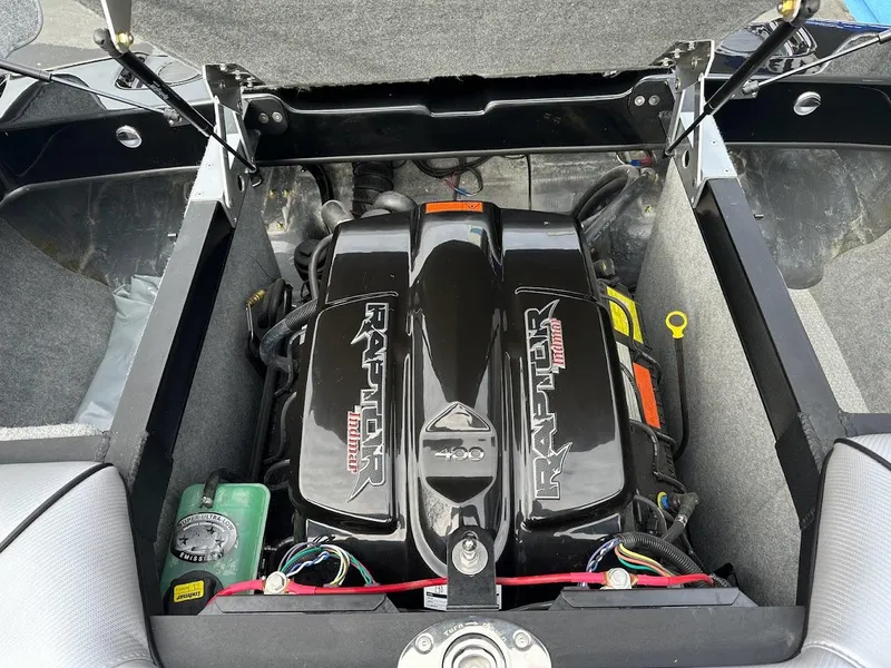 Slide: The Image of 2024 Sanger V237 SX boat engine compartment with Raptor motor. - 27
