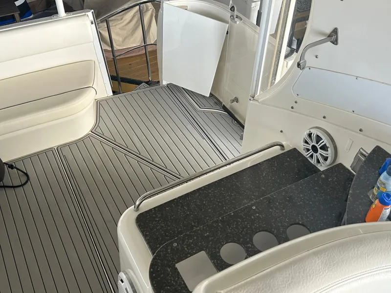 Slide: The Image of 2008 Cruisers 395 Motoryacht interior with sleek seating and modern design. - 11