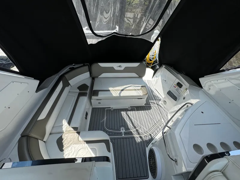 Slide: The Image of 2019 Monterey 335 SY boat interior with seating and modern design. - 18