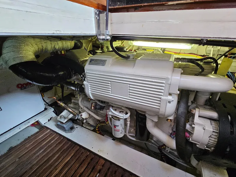Slide: The Image of Engine compartment of 2007 Grand Banks 39 Eastbay SX yacht, showcasing detailed machinery. - 26