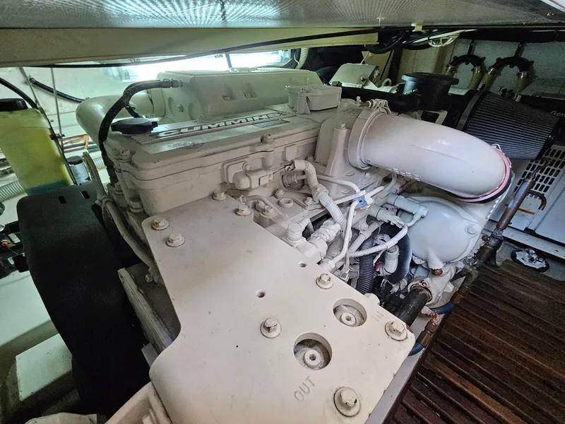 Slide: The Image of Engine room of 2007 Grand Banks 39 Eastbay SX yacht, showcasing detailed machinery. - 27