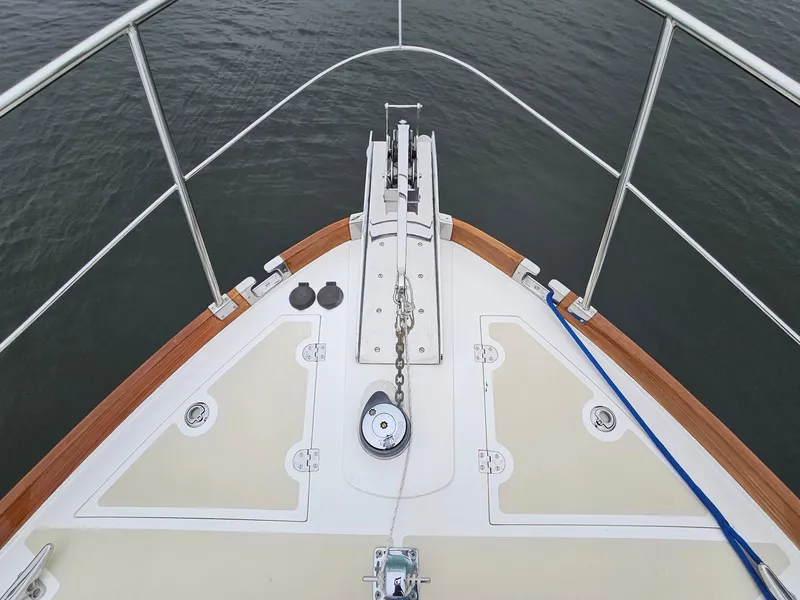 Slide: The Image of Bow of 2007 Grand Banks 39 Eastbay SX yacht with anchor and railing. - 5