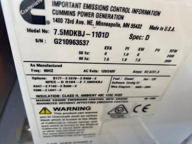 Slide: The Image of Cummins power generator label on 2022 Beneteau Swift Trawler 41 Fly. - 22
