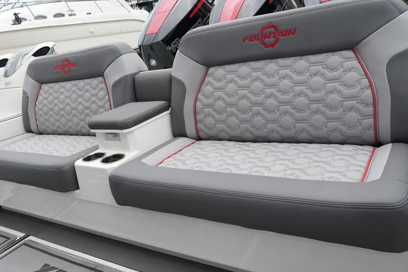 Slide: The Image of Interior view of 2025 Fountain 38 SCX boat with sleek design and modern features. - 29