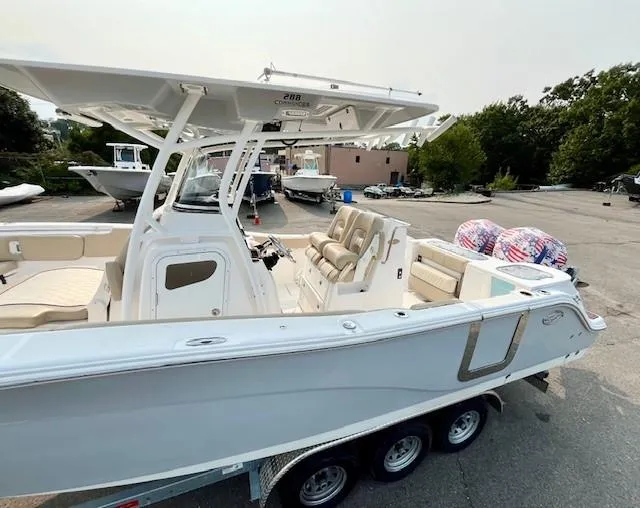 Slide: The Image of 2018 Sea Fox 288 Commander boat on trailer in parking lot. - 3