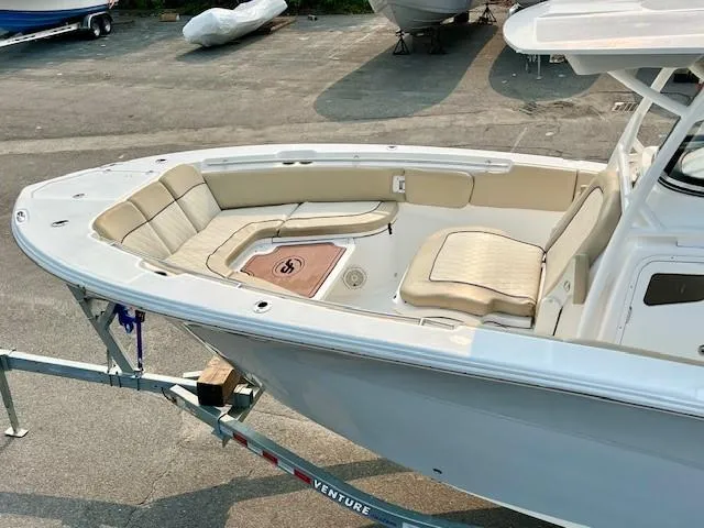 Slide: The Image of 2018 Sea Fox 288 Commander boat with spacious seating on a trailer. - 8