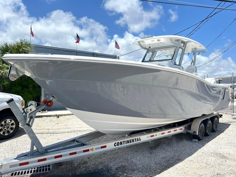 Slide: The Image of 2025 Sea Fox 328 Commander boat on a Continental trailer. - 10