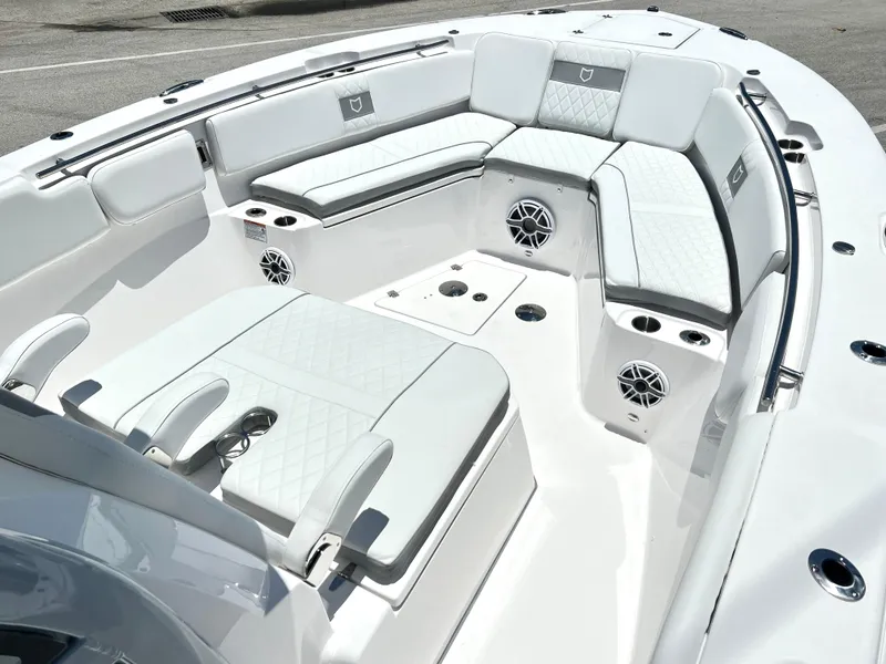 Slide: The Image of 2025 Sea Fox 328 Commander boat with luxurious seating and modern design. - 19