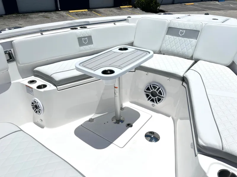 Slide: The Image of Luxurious seating area on the 2025 Sea Fox 328 Commander boat. - 20