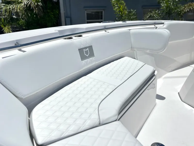 Slide: The Image of Luxurious seating on the 2025 Sea Fox 328 Commander boat. - 24