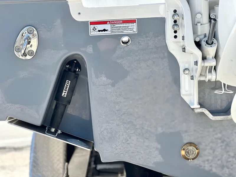 Slide: The Image of Close-up of 2025 Sea Fox 328 Commander boat hull and hydraulic system. - 6