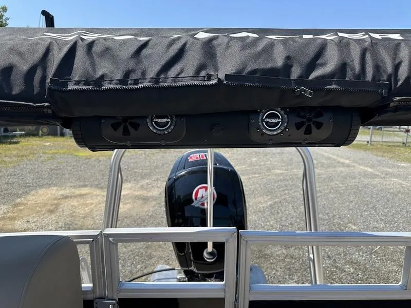 Slide: The Image of 2021 Sun Tracker PB 22 RF boat with Mercury outboard motor and audio system. - 3