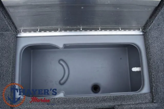 Slide: The Image of 2024 Tracker Pro 170 livewell compartment with Thayer's Marine logo. - 15