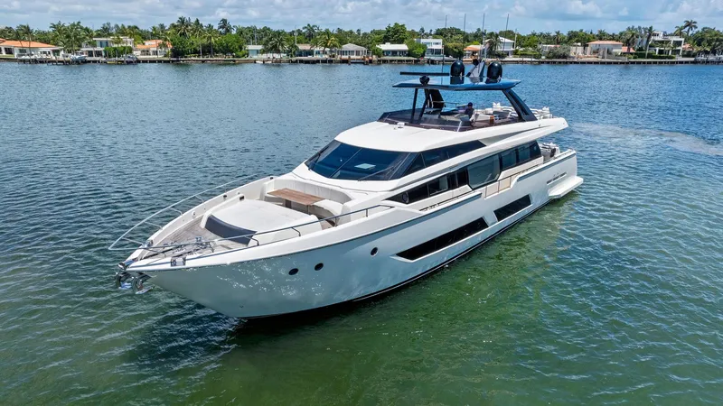 Slide: The Image of Luxurious 2022 Ferretti Yachts 850 cruising on serene waters. - 8