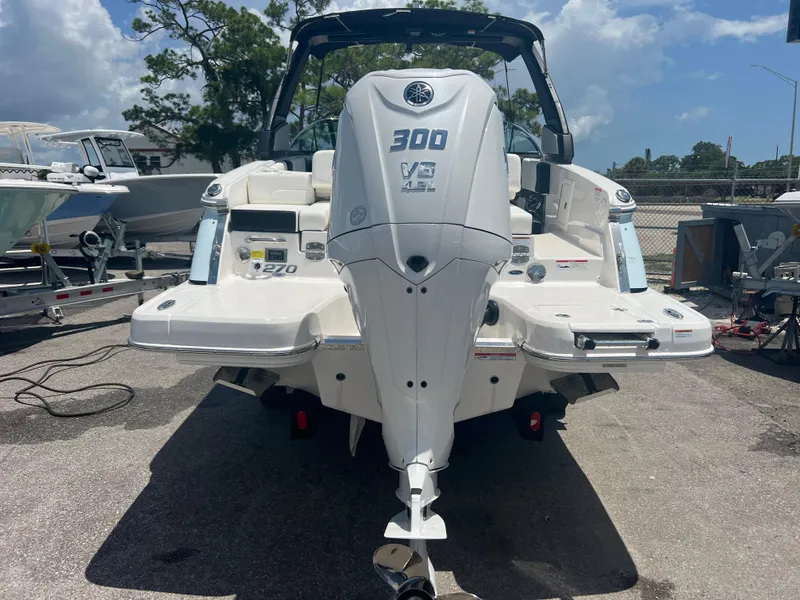 Slide: The Image of 2024 Chaparral 270 OSX boat with Yamaha 300 V6 engine, rear view. - 3