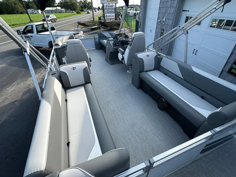 Slide: The Image of 2025 Tahoe Pontoon 2385 Sport 85 Quad Lounger Tri Toon interior view. - 11