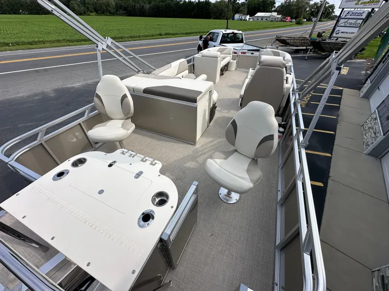 Slide: The Image of 2025 Tahoe Pontoon 2385 Sport 85, Rear Fish, Tri Toon, Sport Performance boat interior. - 10