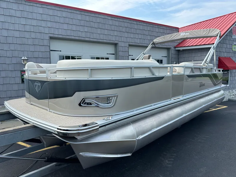 Slide: The Image of 2025 Tahoe Pontoon 2385 Sport 85, Rear Fish, Tri Toon, Sport Performance boat. - 2