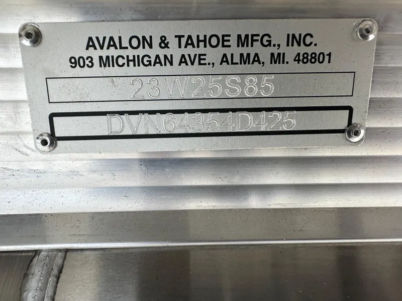 Slide: The Image of 2025 Tahoe Pontoon 2385 Sport 85, Rear Fish, Tri Toon, Sport Performance, manufacturer plate - 22