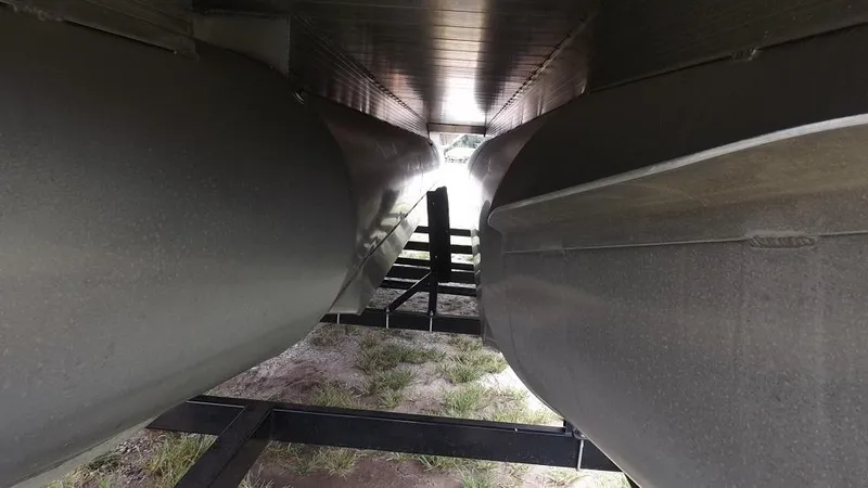 Slide: The Image of Underneath view of 2021 Veranda Fish VF22F2 pontoon boat on trailer. - 26