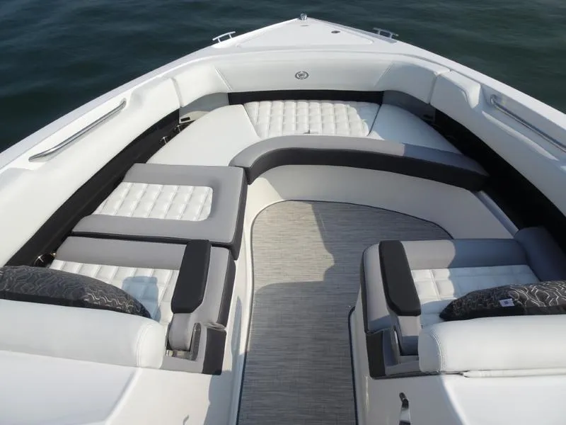 Slide: The Image of Luxurious seating area on the 2025 Cobalt R30 boat. - 26
