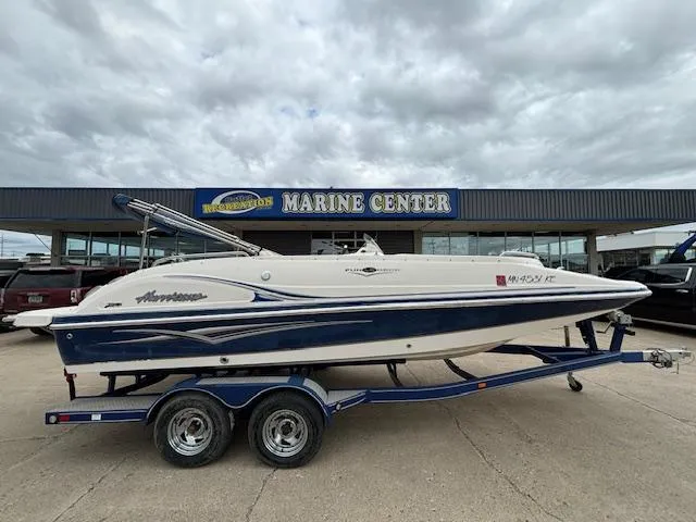 Slide: The Image of 2007 Hurricane 202FD boat on trailer at Marine Center dealership. - 3