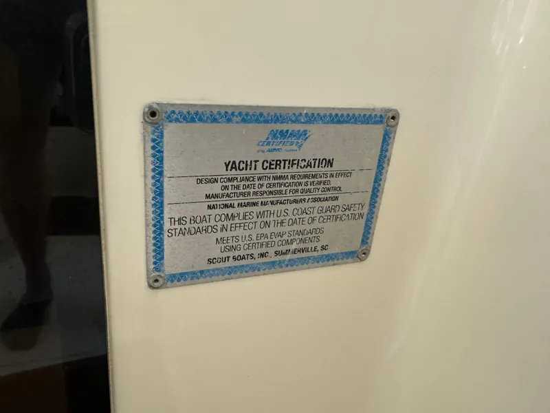 Slide: The Image of 2014 Scout 275 Dorado yacht certification plate - 29