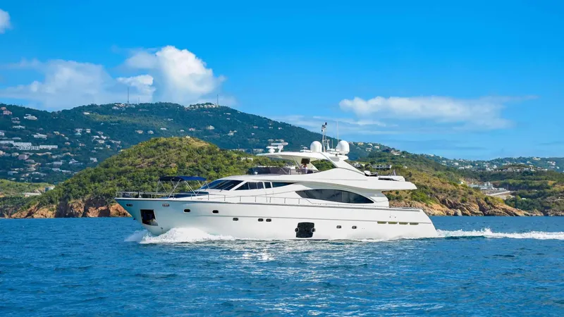 Slide: The Image of 2006 Ferretti Yachts 881 cruising in scenic coastal waters. - 1