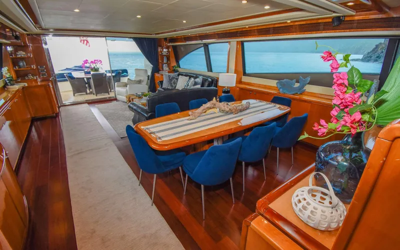 Slide: The Image of Luxurious interior of 2006 Ferretti Yachts 881 with elegant dining area and ocean view. - 7