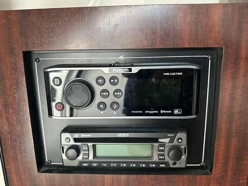 Slide: The Image of Fusion marine stereo system in 2019 Monterey 295 SY boat interior. - 29