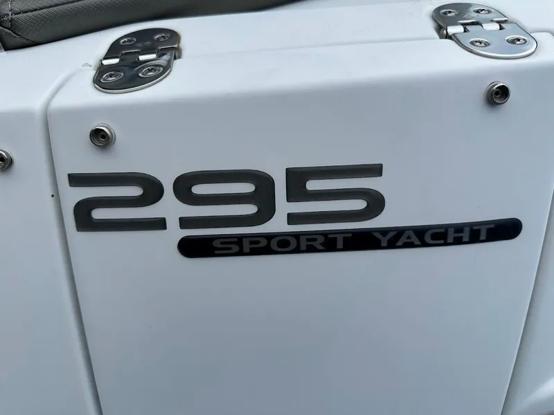 Slide: The Image of Close-up of 2019 Monterey 295 SY Sport Yacht logo on white surface. - 41