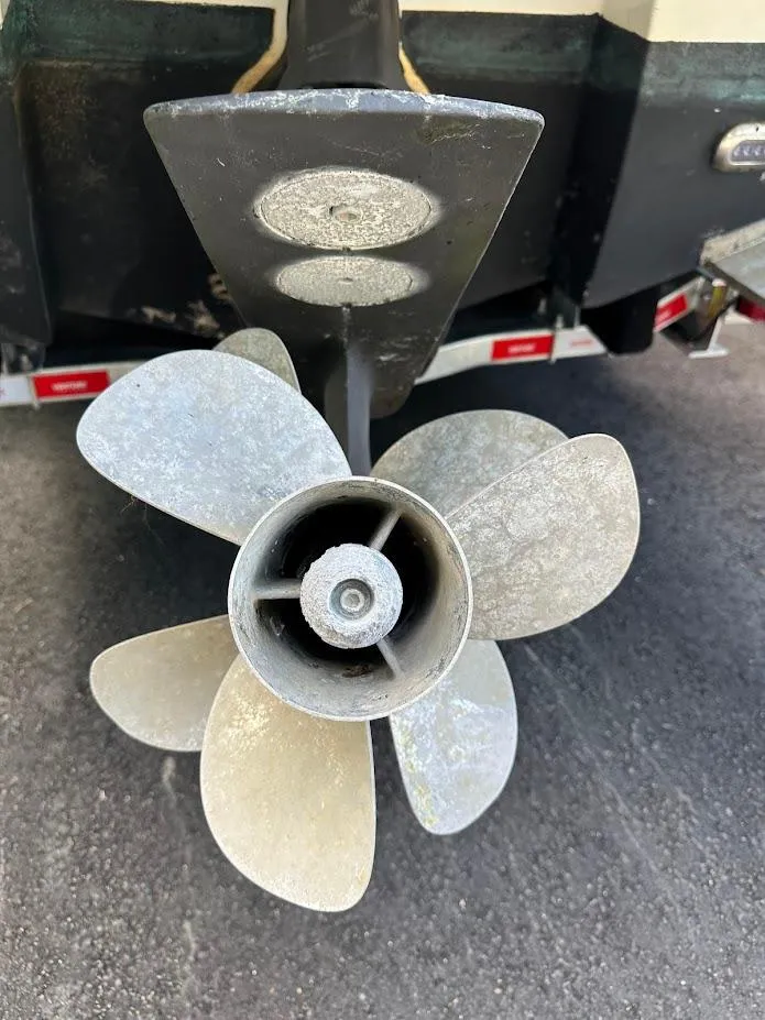 Slide: The Image of Close-up of a 2019 Monterey 295 SY boat propeller on a trailer. - 5
