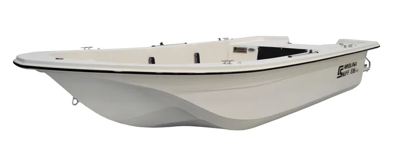 Slide: The Image of 2025 Carolina Skiff EV16 JVX TH boat, side view, white hull. - 7