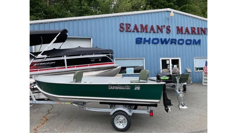 Slide: The Image of 2023 Duranautic DNB14RDS boat on trailer outside Seaman's Marine Showroom. - 0