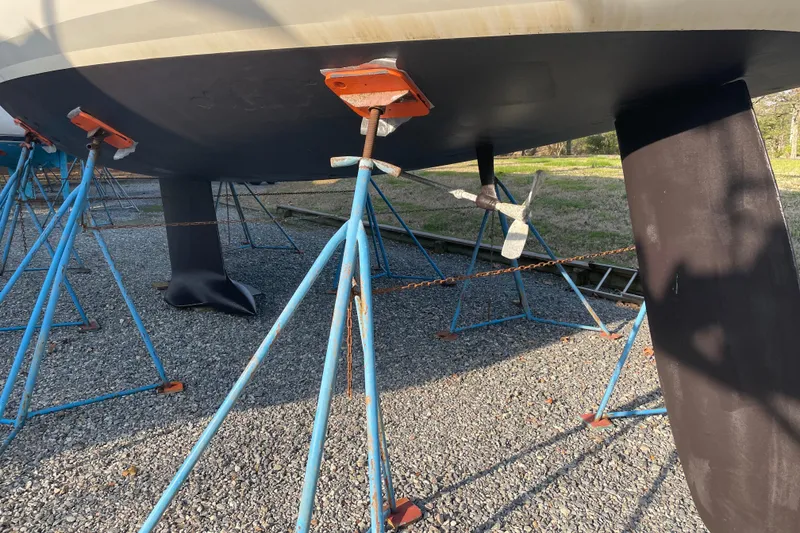 Slide: The Image of Underside of a Beneteau First 42s7 yacht on stands. - 27
