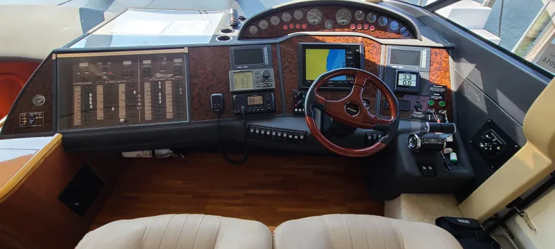 Slide: The Image of 2006 Viking Sport Cruisers 61 Flybridge helm with advanced navigation and control systems. - 15
