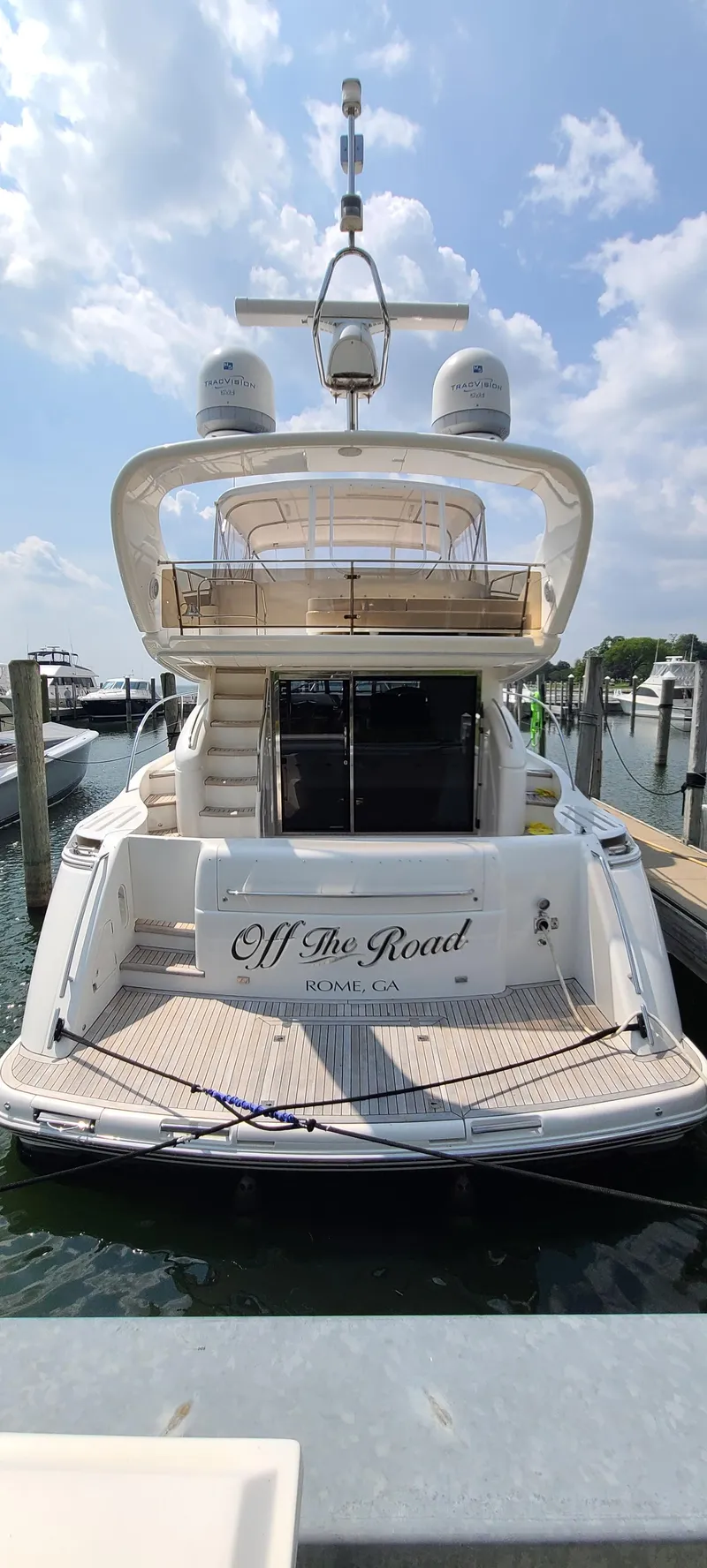 Slide: The Image of 2006 Viking Sport Cruisers 61 Flybridge yacht docked, named Off The Road, Rome, GA. - 6