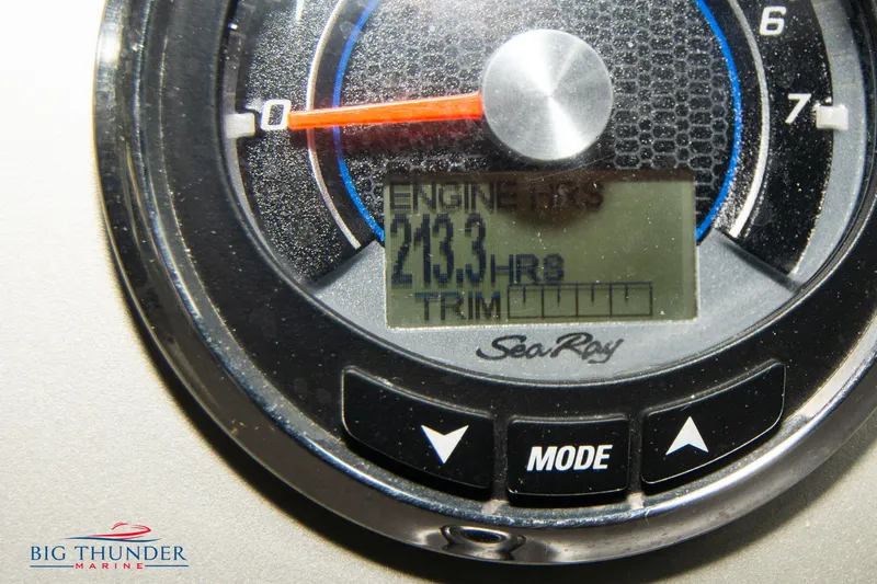 Slide: The Image of Close-up of Sea Ray 370 Sundancer 2016 engine hours gauge showing 213.3 hours. - 25
